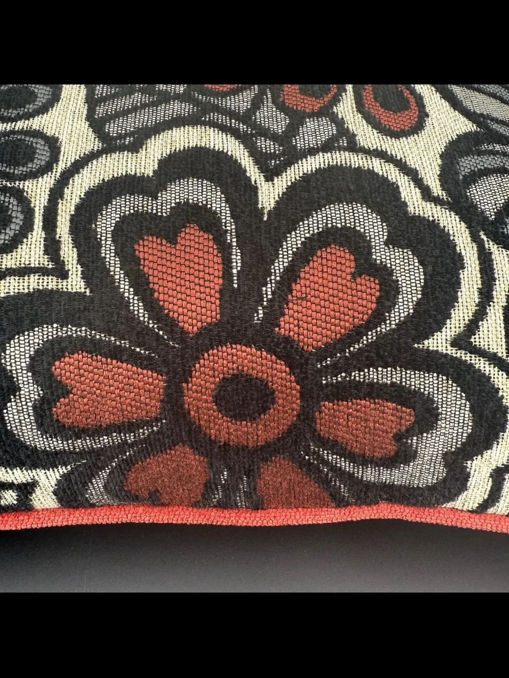 Floral Accent Throw Pillow in Black, Cream & Red